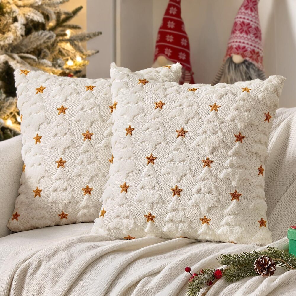 2151 Christmas Pillow Covers 18x18 Inch Set of 2, Cream White Christmas